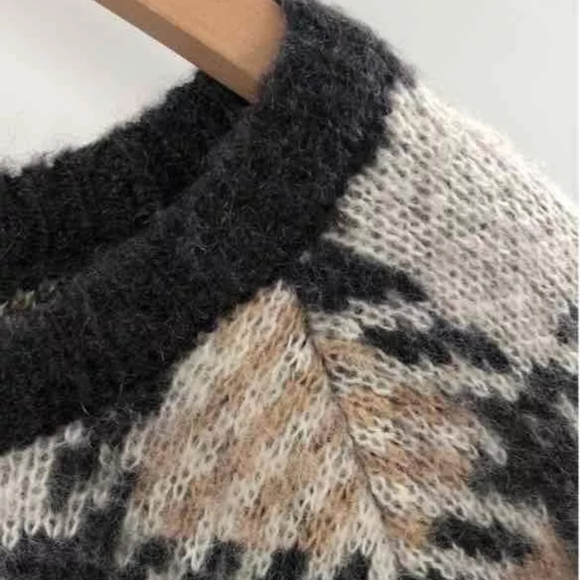 J.O.A Women's Tan Checkered Crewneck Mohair Wool Pullover Sweater SZ S - Picture 10 of 12